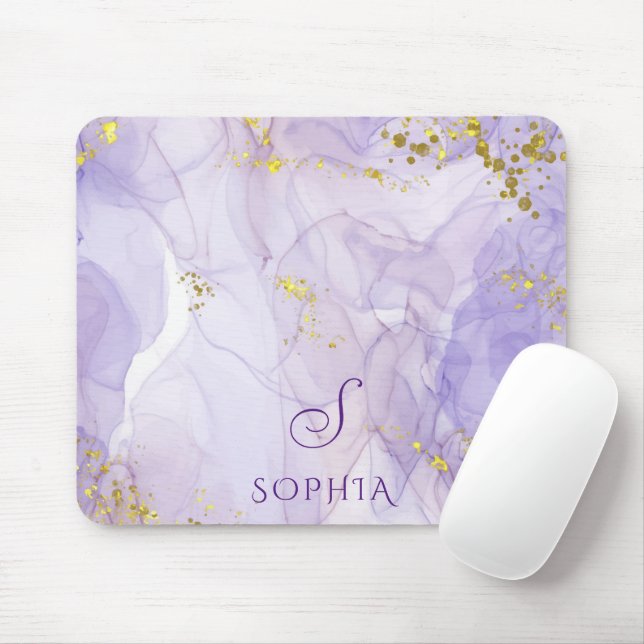 Lilac purple watercolor Ink Customisable Mouse Mat (With Mouse)