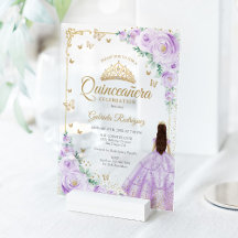 Lilac Purple Watercolor Roses Gold Quinceanera