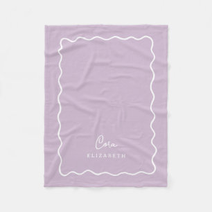 Lilac Purple Wavy Border Monogrammed Fleece Blanket