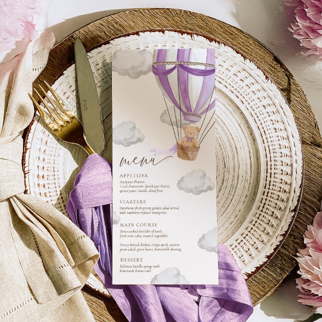 Lilac Purple We Can Bearly Wait Baby Shower Menu (Creator Uploaded)
