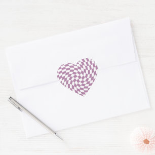 Lilac Purple Wedding Collection Check Chequered    Heart Sticker