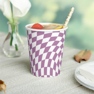 Lilac Purple Wedding Collection Check Chequered  Paper Cups