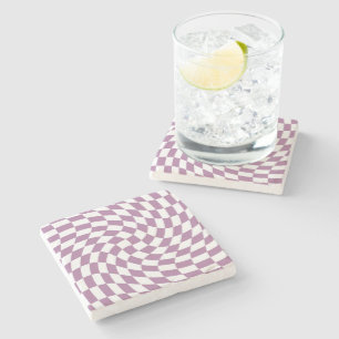 Lilac Purple Wedding Collection Check Chequered  Stone Coaster