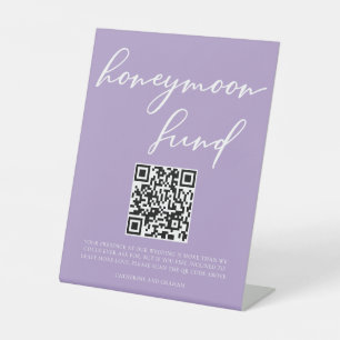 Lilac Purple Wedding Honeymoon Fund QR Code Pedestal Sign