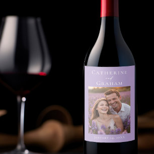 Lilac Purple Wedding Personalised Couple Photo Wine Label