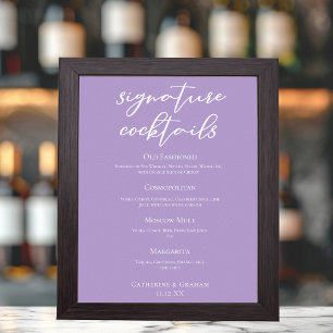 Lilac Purple Wedding Signature Cocktails Menu Poster