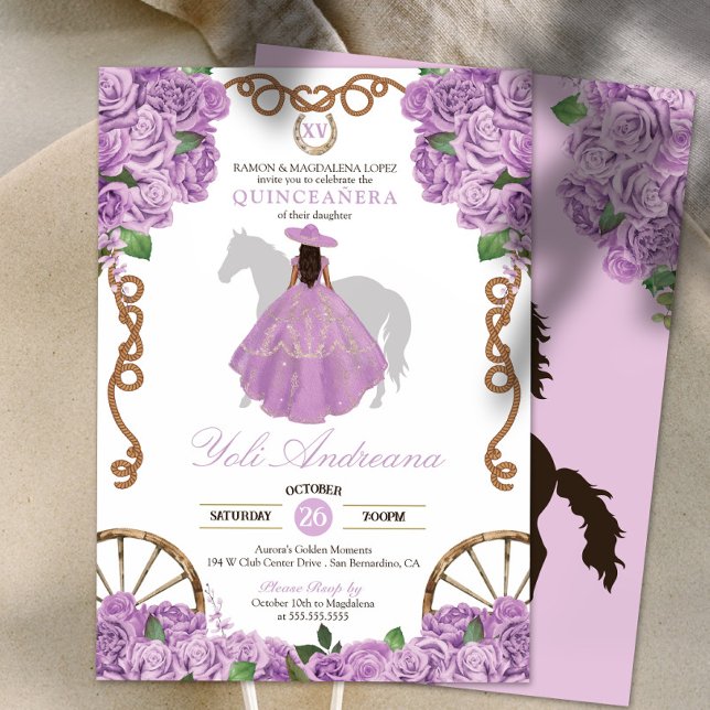 Lilac Purple Western Charro Quince Invitation (Creator Uploaded)