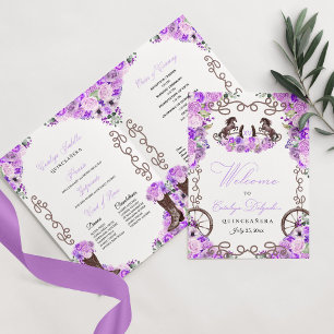 Lilac Purple Western Charro Quinceañera Program Invitation