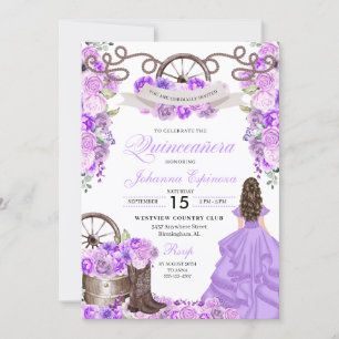 Lilac Purple Western Princess Ranchero Quinceanera Invitation