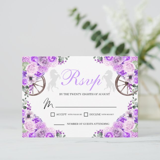 Lilac Purple Western Quinceanera RSVP Card (Standing Front)