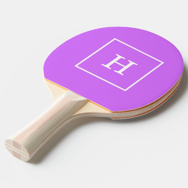 Lilac Purple White Framed Initial Monogram Ping Pong Paddle (Front Angle)