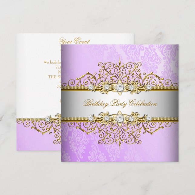 Lilac Purple White Gold Elegant Party Invitation (Front/Back)