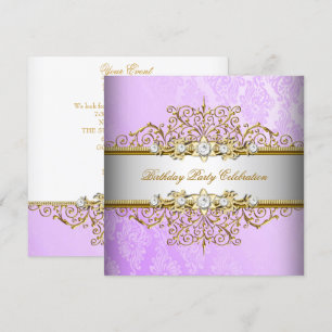 Lilac Purple White Gold Elegant Party Invitation