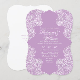 Lilac Purple White Lace Elegant Vintage Wedding Invitation