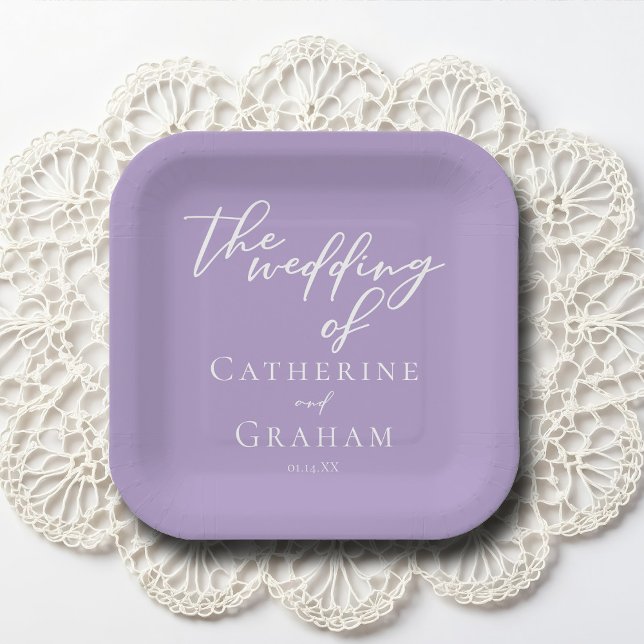 Lilac Purple White Personalised Wedding Paper Plate (Creator Uploaded)
