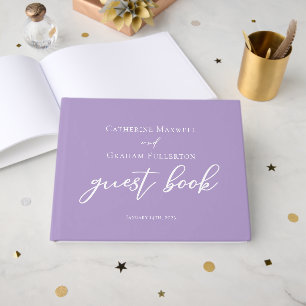 Lilac Purple White Typography Personalised Wedding Guest Book