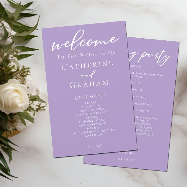Lilac Purple White Typography Wedding Program (Creator Uploaded)