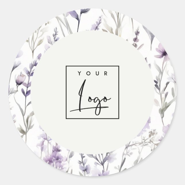 Lilac Purple Wildflower Butterfly Business Logo Classic Round Sticker (Front)