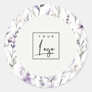 Lilac Purple Wildflower Butterfly Watercolor Logo Classic Round Sticker