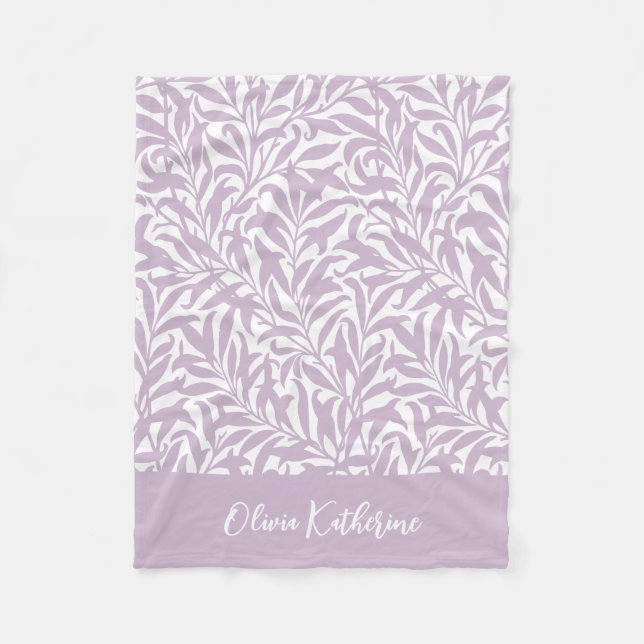 Lilac Purple Willow Bough Monogrammed Fleece Blanket (Front)