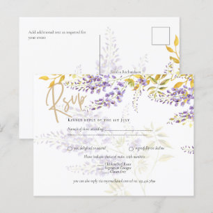 Lilac Purple Wisteria Gold Wedding RSVP Postcard