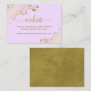 Lilac Purple with Gold Floral Lace Wedding Website Enclosure Card