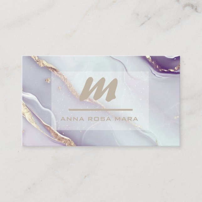 *~* Lilac QR Marble Glam Luxe Glitter Initial AP66 Business Card (Front)