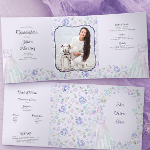 Lilac Quinceanera Diamonds Princess Dress Photo Tri-Fold Invitation