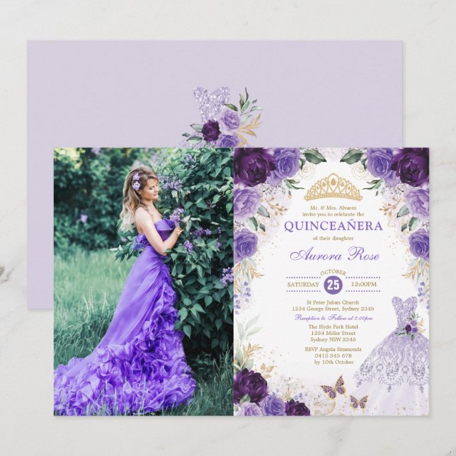 Lilac Quinceañera Mis Quince 15th Birthday Photo Invitation (Front/Back)
