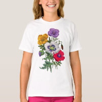 Lilac Red White Yellow Poppies & Green Leaves