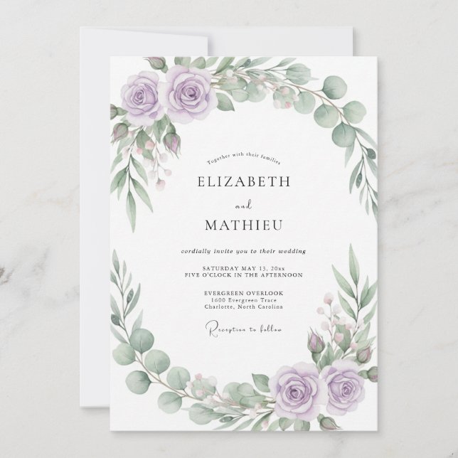 Lilac Refined Botanical Wedding Invitation (Front)