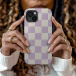 Lilac Retro Check iPhone 15 Case<br><div class="desc">Trendy boho chequerboard print phone case in dusty lavender purple and ivory colours. Use the design tools to add your own monogram,  name or other text,  or change the background colour to create a unique one of a kind device cover.</div>