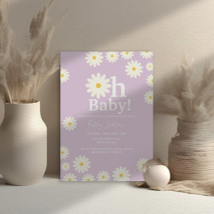Lilac Retro Daisy Bohemian Girl Baby Shower  Invitation