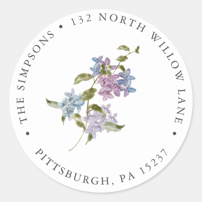 Lilac Return Address Classic Round Sticker (Front)