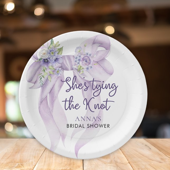 Lilac Ribbon She's Tying the Knot Bridal Shower Paper Plate (Creator Uploaded)