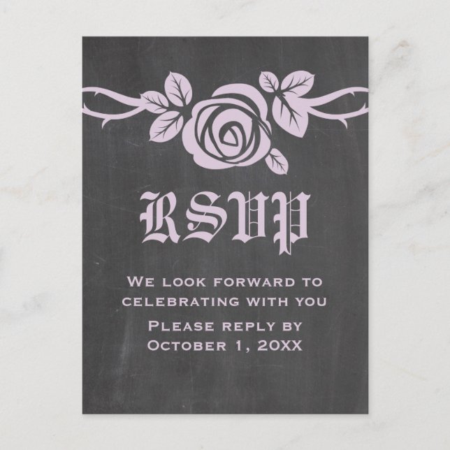 Lilac Rose Chalkboard RSVP Postcard (Front)