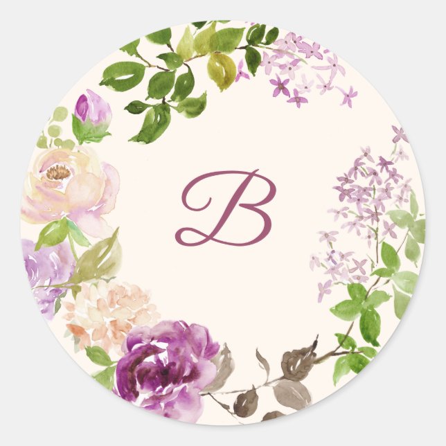 Lilac rose floral wedding sticker  (Front)