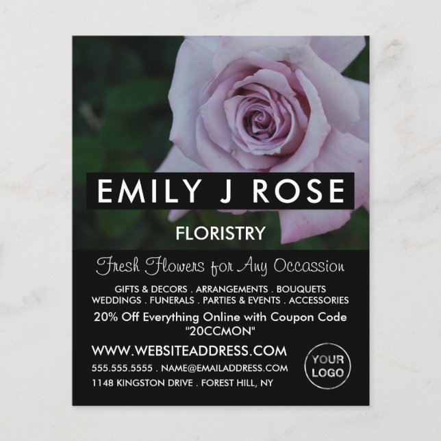 Lilac Rose, Florist, Floristry Advertising Flyer (Front)