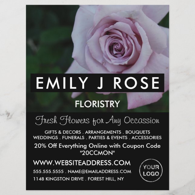 Lilac Rose, Florist, Floristry Advertising Flyer (Front)