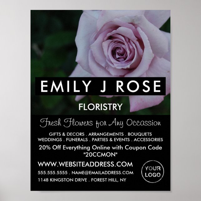 Lilac Rose, Florist, Floristry Advertising Poster (Front)