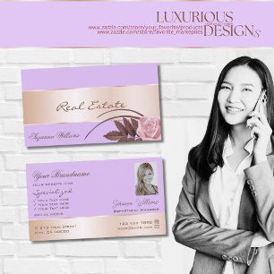 Lilac Rose Gold Decor Gorgeous Flower with Photo Business Card