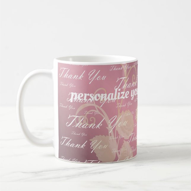 lilac,rose, gold, silver, thank + you, flowers, coffee mug (Left)