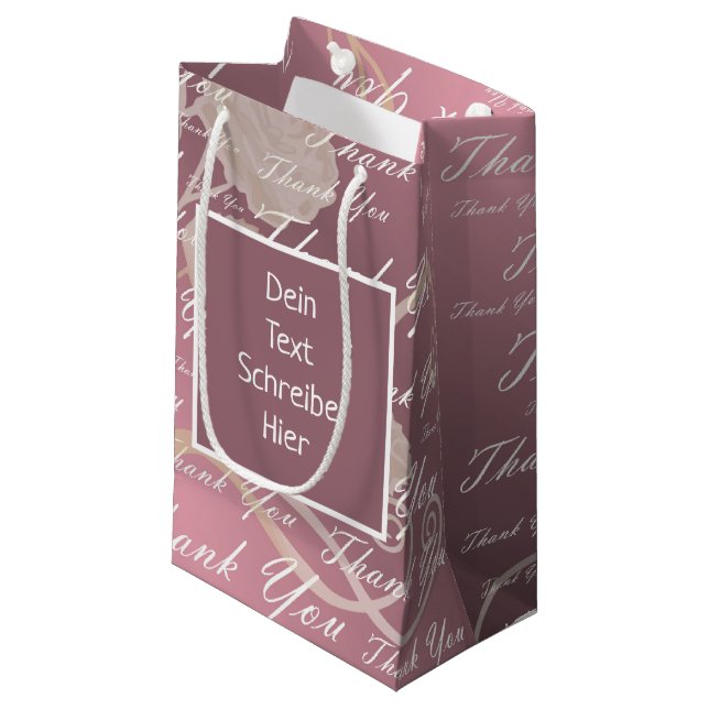 lilac,rose, gold, silver, thank + you, flowers, sm small gift bag (Front Angled)
