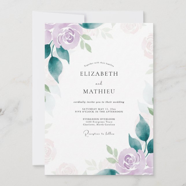 Lilac Rose Romantic Wedding Invitation (Front)