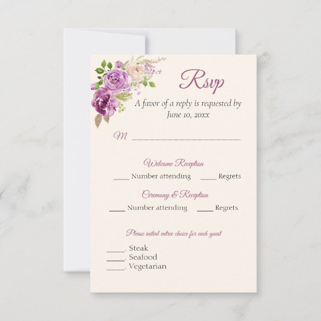 Lilac Rose RSVP Response Card (Front)