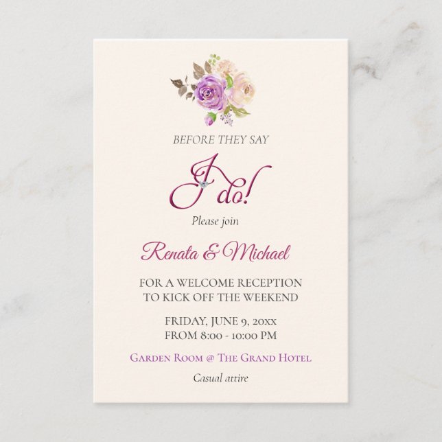 Lilac Rose Welcome Reception Details Card (Front)