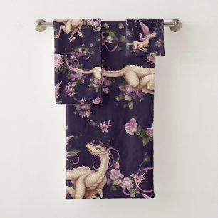 Lilac, Roses, and White Dragons Towels