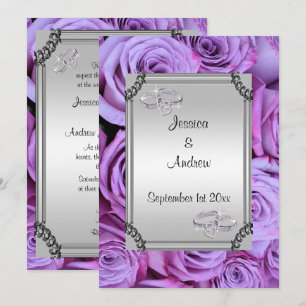 Lilac Roses & Diamond Wedding Rings Invitation