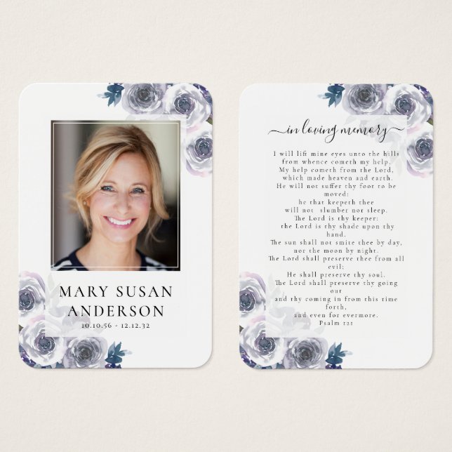 Lilac Roses Photo Funeral Memorial Poem Card (Front & Back)