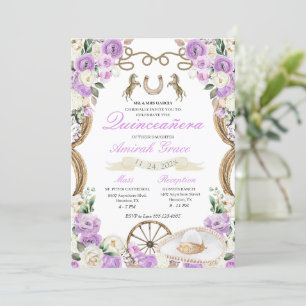 Lilac Roses Western Charro Cowgirl Quinceañera Invitation